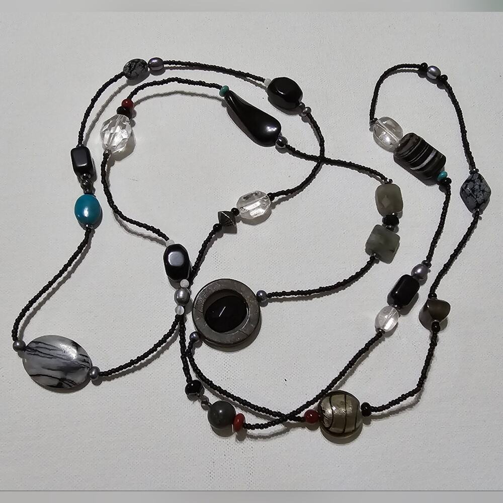 SILPADA NECKLACE SS Hematite Turquoise Pearl Obsidian Bronzite Boho N1967‎